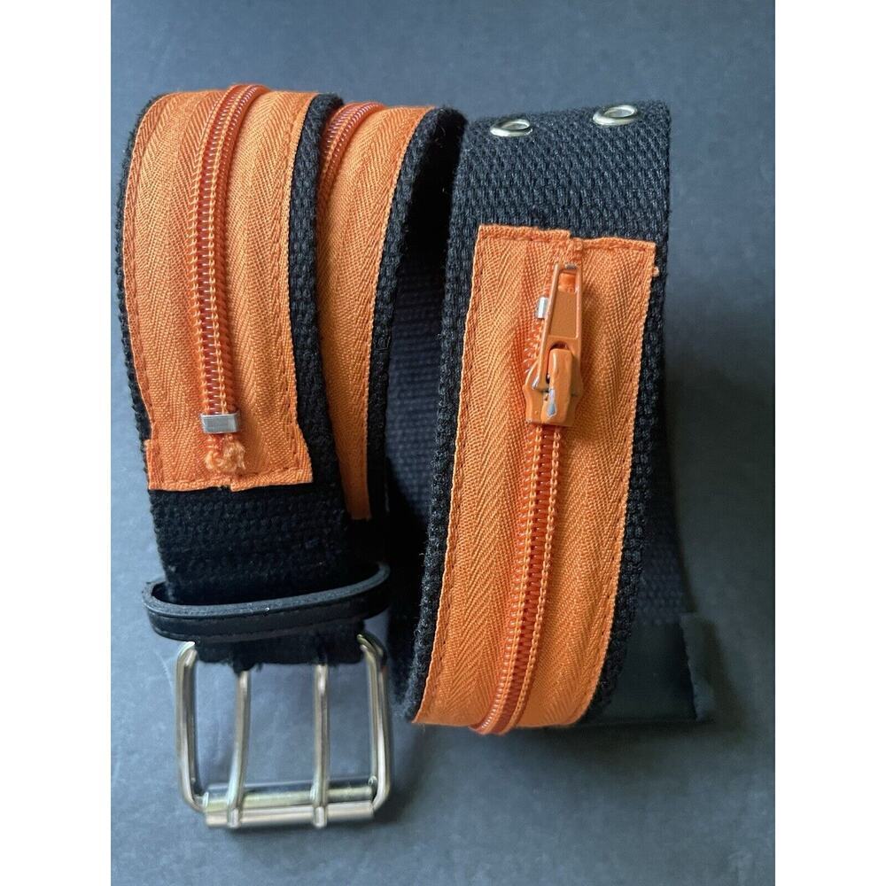 Womens Zipper Belt Orange Black Adjustable Utility Streetwear Unisex Casual